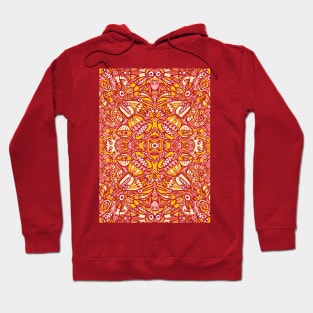 Red and yellow pattern design full of weird fantastic creatures Hoodie